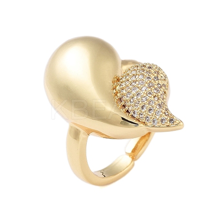 Rack Plating Teardrop Brass Micro Pave Cubic Zirconia Open Cuff Rings for Women RJEW-B064-03G-1