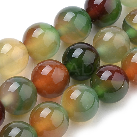 Natural Peacock Green Agate Beads Strands G-S259-16-10mm-1