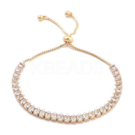 Brass Pave Clear Cubic Zirconia Teardrop Box Chain Slider Bracelets BJEW-B094-07G-1