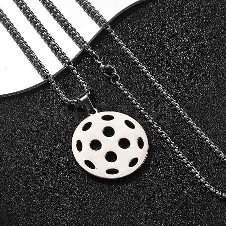 201 Stainless Steel Pickleball Pendant Box Chain Necklaces for Women Men NJEW-H050-01A-P-1
