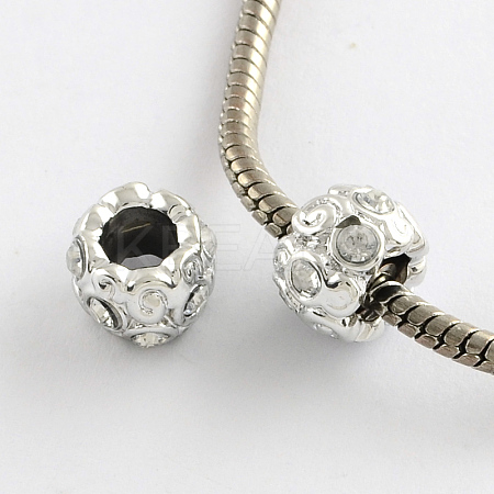 Alloy Rhinestone Rondelle Large Hole Beads MPDL-R036-70H-1