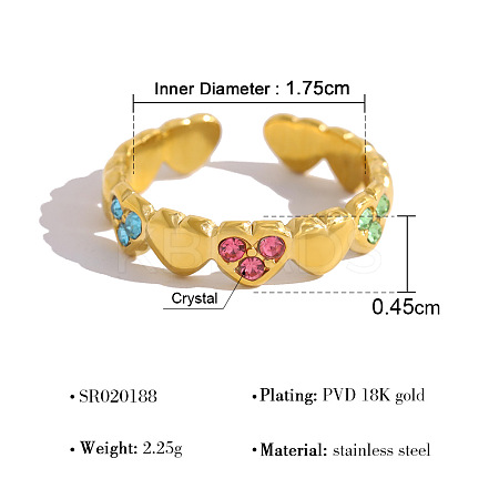 304 Stainless Steel Rhinestone Cuff Open Rings for Women WG1EF99-05-1