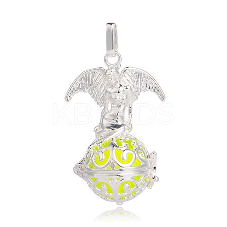 Silver Color Plated Brass Hollow Round Cage Pendants KK-J248-04S-1
