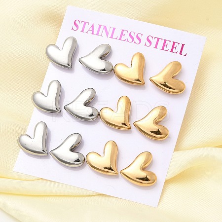 6 Pairs 304 Stainless Steel Stud Earrings EJEW-P340-01A-1