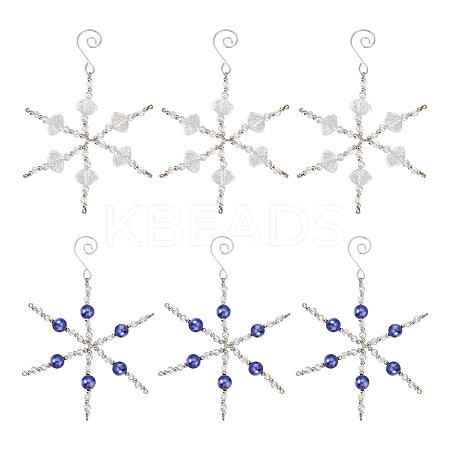 6Pcs 2 Styles Snowflake Glass Pendant Decoration HJEW-GO00048-1