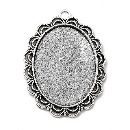 Tibetan Style Antique Silver Alloy Flat Oval Pendant Cabochon Settings LS-TIBEP-M022-58AS-1