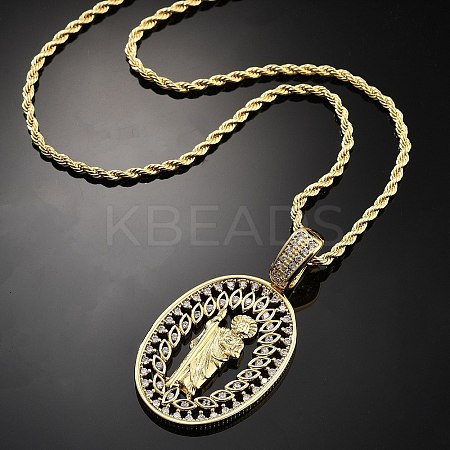 Brass Cubic Zirconia Pendant Necklaces for Women NJEW-U034-01C-G-1