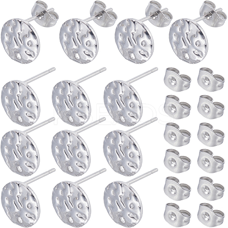 80Pcs 201 Stainless Steel Textured Flat Round Stud Earring Findings STAS-SC0008-50-1