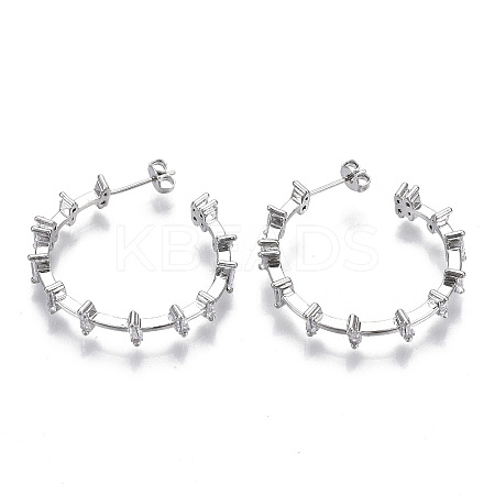 Brass Micro Pave Clear Cubic Zirconia Stud Earrings EJEW-N011-14P-NF-1