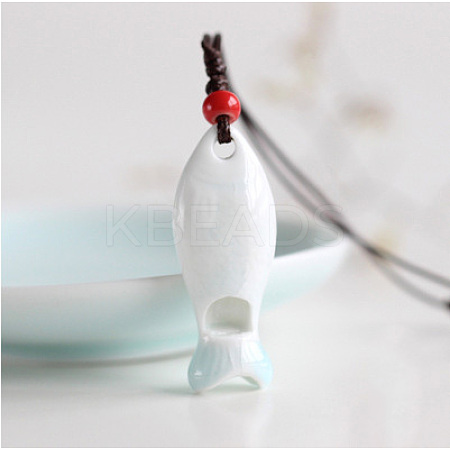 Fish Porcelain Whistle Pendant Necklaces with Adjustable Wax Cord FS-WG46CDC-06-1