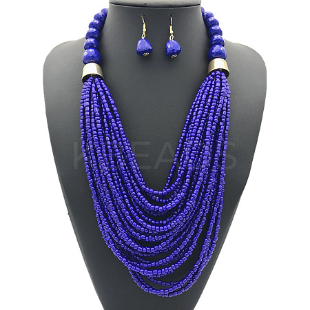 Bohemian Alloy & Resin & Glass Seed Beaded Multilayer Necklaces & Dangle Earrings FS-WG32A45-08-1