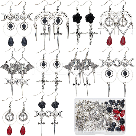 DIY Halloween Brass & Alloy Sword Cross Dangle Earring Making Kits DIY-SC0026-58-1