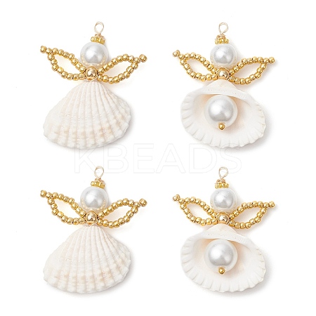 4Pcs Natural Clam Shell & Glass Angel Pendants PALLOY-MZ00717-01-S-1