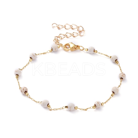 Round Synthetic Turquoise Beaded Bracelets BJEW-JB05274-03-1