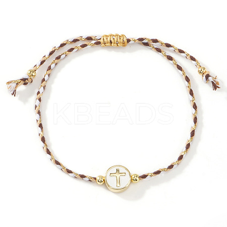 Handmade Flat Round with Cross Brass Resin Beaded Adjustable Bracelets RY0918-6-1