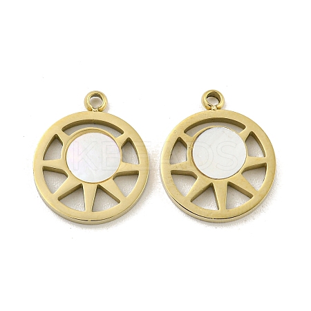 304 Stainless Steel Pave Shell Flat Round with Sun Charms STAS-P356-44G-1