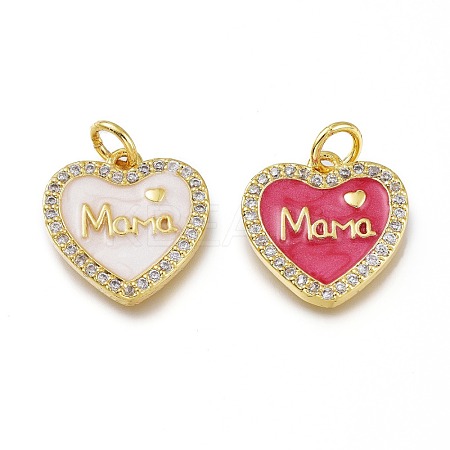 Mother's Day Theme Real 18K Gold Plated Brass Micro Pave Clear Cubic Zirconia Enamel Charms ZIRC-A017-08G-RS-1