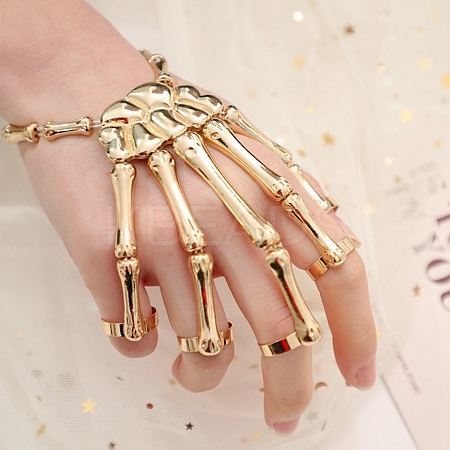 Halloween Themed Skull Alloy Full Hand Ring Bracelet LS-BJEW-L680-01G-1
