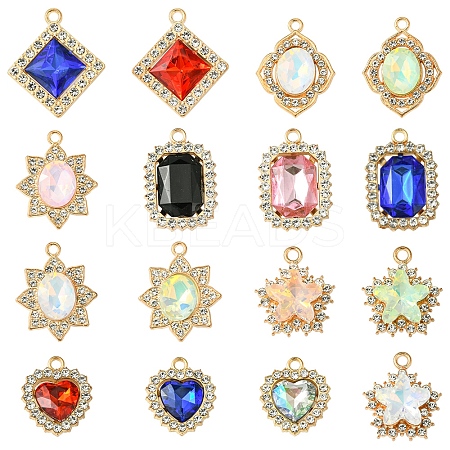 24Pcs 6 Styles Alloy Glass Pendants FIND-FS0003-20-1