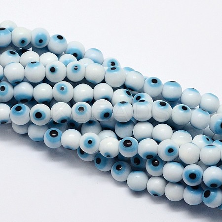 Handmade Evil Eye Lampwork Round Bead Strands LAMP-L055-8mm-07-1