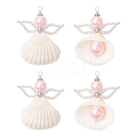 4Pcs Natural Clam Shell & Glass Angel Pendants PALLOY-MZ00718-01-S-1