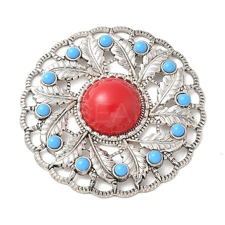 Alloy Pave Dyed Red Synthetic Turquoise Flat Round Multi-Strand Links FIND-M052-03P-NR-1