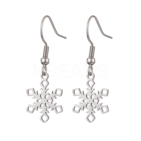 Non-Tarnish Hollow Christmas Snowflake 201 Stainless Steel Dangle Earrings for Women EJEW-JE05875-S-1