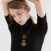 1Pc Bohemian Wood & Alloy Pendant Double Layer Necklaces for Women NJEW-CL0001-37-5
