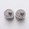 Brass Micro Pave Clear Cubic Zirconia Flat Round European Beads OPDL-P001-42-1