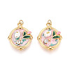 304 Stainless Steel Pave Crystal Rhinestone and Handmade Porcelain Pendants STAS-T069-80-1