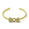 Brass Pave Clear & Green Cubic Zirconia Leopard Open Cuff Bangle for Women BJEW-K246-22B-G-2