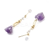 Nuggets Natural Amethyst Dangle Earrings with Brass and 925 Sterling Silver Pins EJEW-P256-49G-2