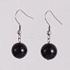 Round 304 Stainless Steel Natural Dyed & Heated Black Agate Dangle Earrings EJEW-JE01973-03-1