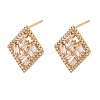 Rhombus Brass Micro Pave Clear Cubic Zirconia Stud Earrings for Women EJEW-G428-05G-4