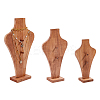 3Pcs 3 Styles Bust Shaped Wood Pendant Necklace Jewely Display Stands ODIS-DC0001-09-1