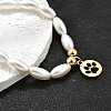 304 Stainless Steel Flat Round with Paw Print Charm Bracelets for Women BJEW-C098-11G-3