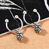 Rose Flower 316 Surgical Stainless Steel Dangle Half Hoop Earrings for Women EJEW-G416-45AS-1