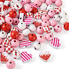 120Pcs 9 Styles Valentine's Day Painted Natural Wood Beads WOOD-KS0001-20-3