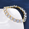 Brass Pave Clear Cubic Zirconia Flat Round Link Chain Bracelets for Women BJEW-A034-02G-1