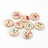 2-Hole Printed Wooden Buttons WOOD-S037-005-1