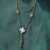 304 Stainless Steel Shell Pearl Clover Pendant Double Layered Necklaces for Women NJEW-U036-01G-1