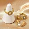 Brass Micro Pave Clear Cubic Zirconia Enamel Cuff Rings for Women RJEW-L113-030G-2