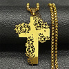 201 Stainless Steel Hollow Rose Cross Pendant Necklaces LS-NJEW-H065-31G-1