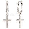 1 Pair Cross Rhodium Plated 925 Sterling Silver Dangle Hoop Earrings for Women EJEW-BBC0001-53-1