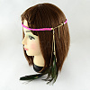 Woman's Dyed Feather Braided Suede Cord Headbands OHAR-R184-03-2