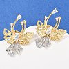 Brass Micro Pave Clear Cubic Zirconia Bowknot Stud Earrings EJEW-P323-01G-1