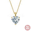 925 Sterling Silver Pave Clear Cubic Zirconia Heart Pendant Necklaces NJEW-G172-07G-3