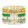 7Pcs Heart Pattern Polymer Clay & Plastic Pearl & CCB Plastic Beaded Stretch Bracelet Set for Women FS-WG634BB-16-1