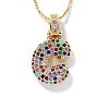 Brass Pave Colorful Cubic Zirconia Letter Pendant Box Chain Necklaces NU0575-3-1