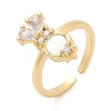 Rabbit Brass Micro Pave Clear Cubic Zirconia Open Cuff Rings RJEW-G343-02G-4